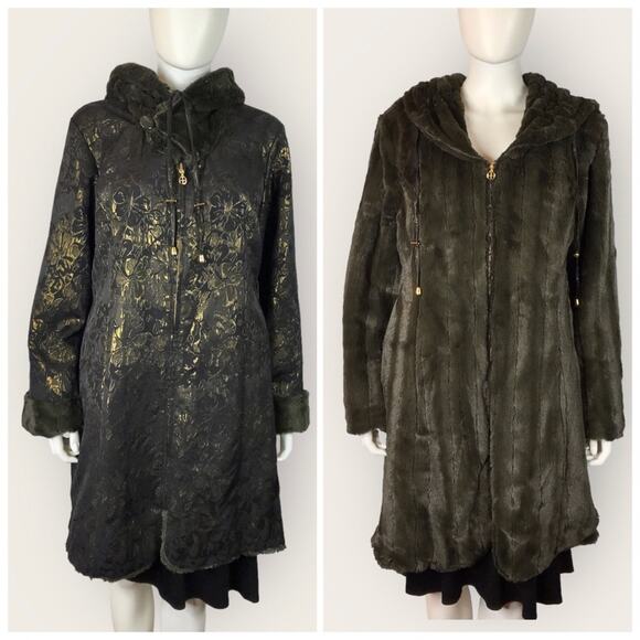 IMAN Jackets & Blazers - Iman NWT Faux Fur Reversible Belted Knee Length Grey Black Bronze Jacket
